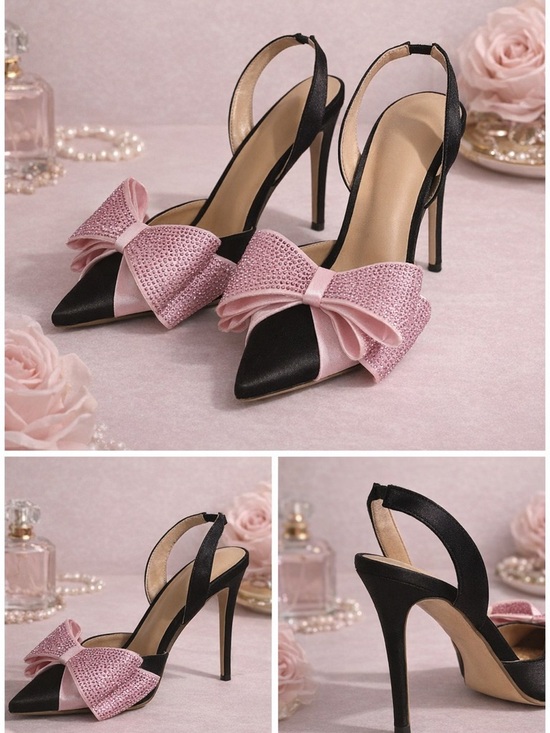 None Shoes - Black & Pink Bow Pointed-Toe Slingback Heels